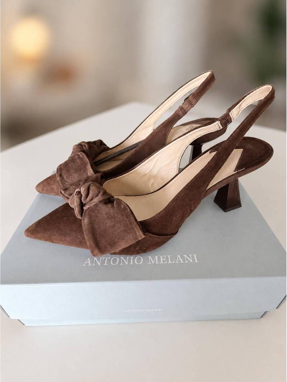 NWT Antonio Melani Women's Brown Suede Slingback Heels with Bow Accent Size 9.5M